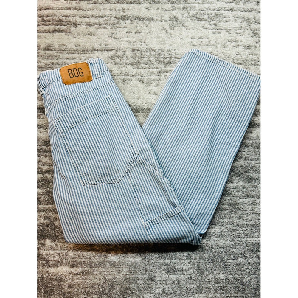 BDG Bella Baggy Carpenter Jeans Womens 28 Blue White Hickory Stripe Utility